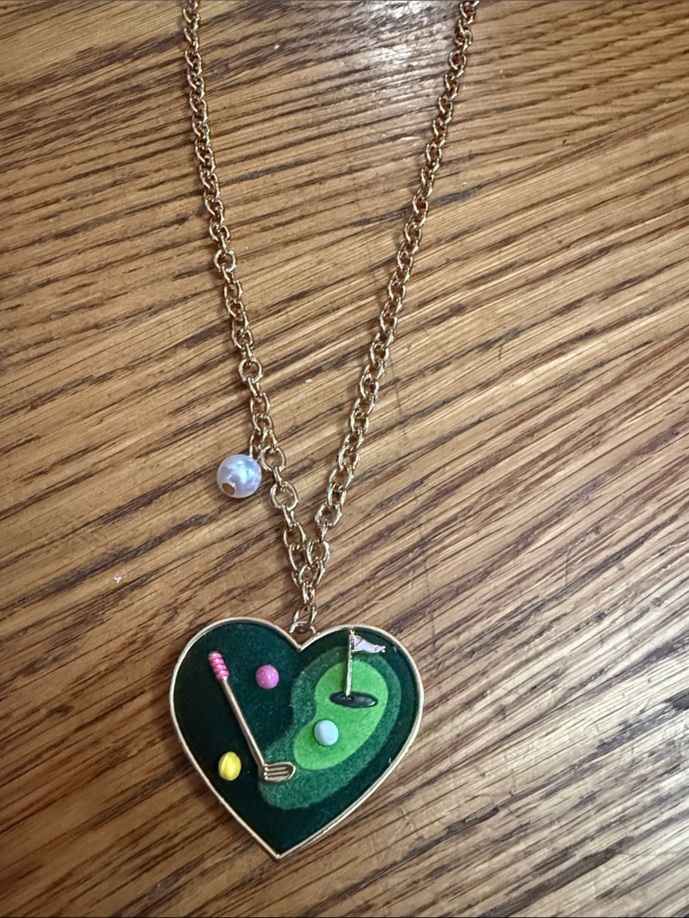 Betsey Johnson Gold-Tone Heart Golf Course Pendant Necklace NWT